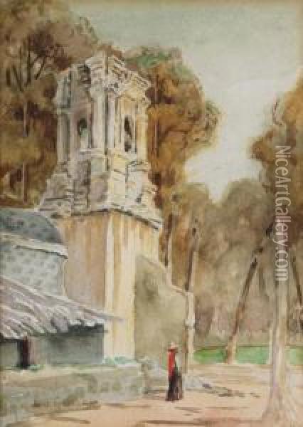 Paisaje Con Iglesia Y Personaje Oil Painting - Cecil Crawford O'Gorman