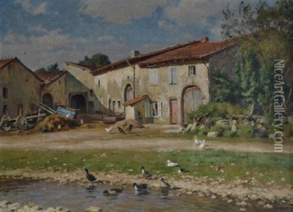 Cour De Ferme A Avricourt Oil Painting - Alfred Renaudin