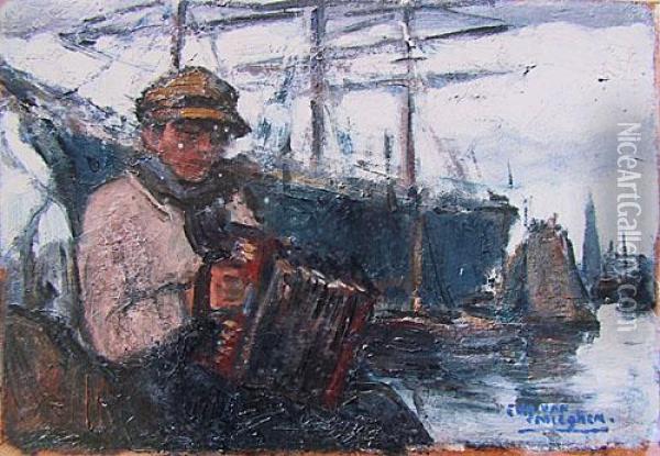 Accordeoniste Au Port D'anvers Oil Painting - Eugeen Van Mieghem