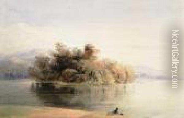 View Of An Island And Temple From Across Water Oil Painting - Henry Nelson O'Neil