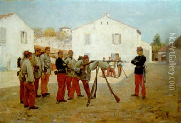 A French Line Infantry In Drill Order Oil Painting - Etienne Prosper Berne-Bellecour