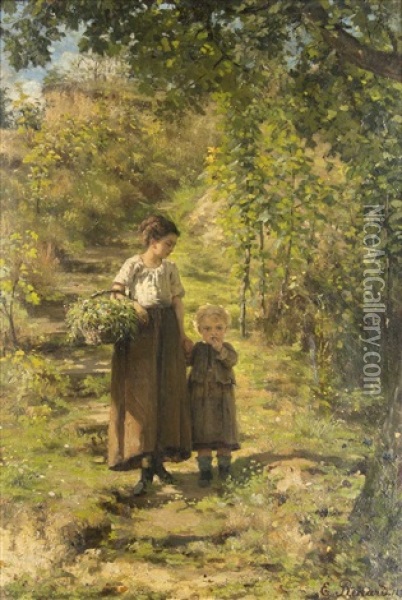 Blumenpfluckerinnen Im Wald Oil Painting - Emile Renard