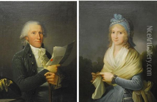 Portrait Of Hans De Brink-seidelin And Mariane Bartholin Brink-seidelin Oil Painting - Christian August Lorentzen