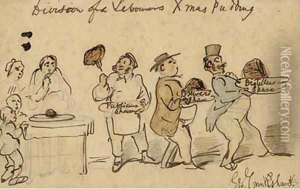 Division of a labourer's xmas pudding Oil Painting - George Cruikshank