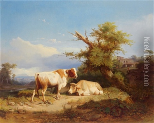 Italienische Landschaft Mit Rastenden Kuhen Oil Painting - Andras Marko
