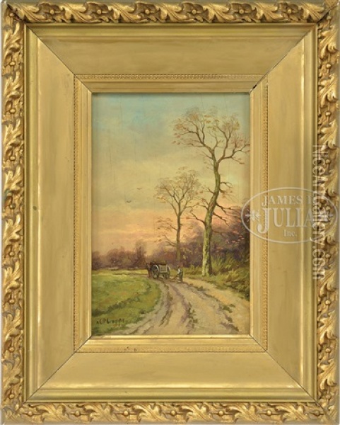 Man With Cart In Sunset Landscape Oil Painting - Charles Paul Gruppe