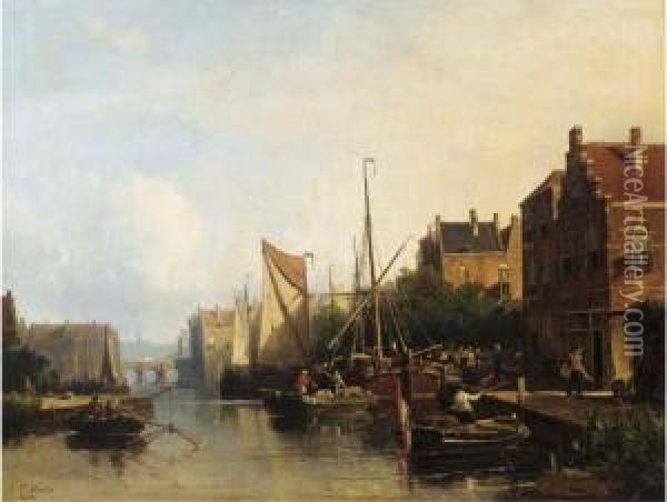 Harbour Activities On A Summer Day Oil Painting - Johannes Frederik Hulk, Snr.