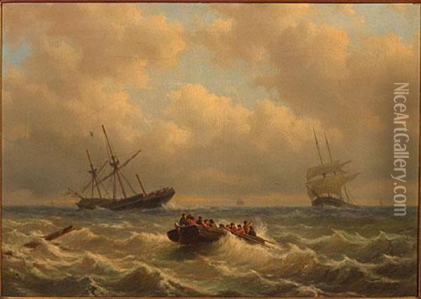 Storm In Aankomst. Oil Painting - Hendrik Adolf Schaep