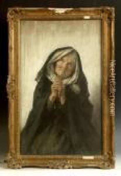 An Oldlady With A Rosary Oil Painting - Mieczyslaw Reyzner