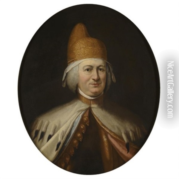 Portrait Of Doge Paolo Renier Wearing A White Fur Cape Oil Painting - Ludovico Gallina
