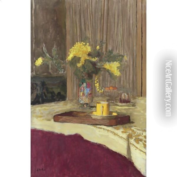 Bouquet De Mimosa Sur La Table Oil Painting - Jean-Edouard Vuillard