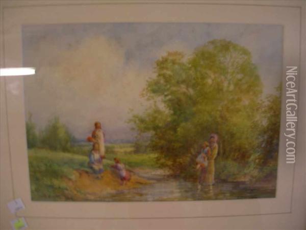 Paddling Inthe Stream Oil Painting - Frank B. Jowett