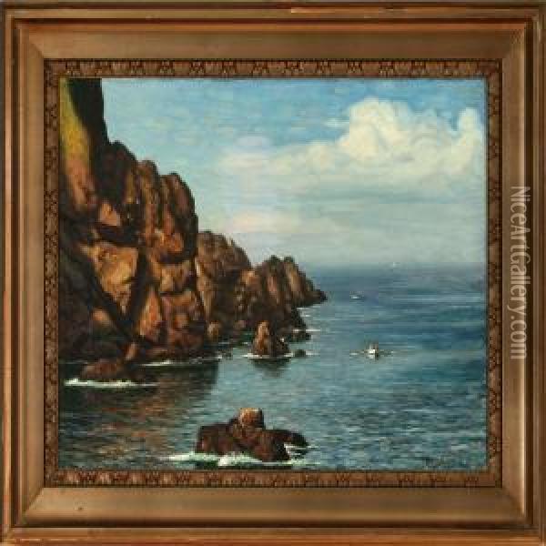 Coastal Scene With Bigrocks Oil Painting - Viggo Helsted