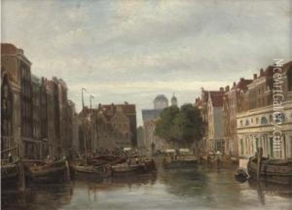Koornbeurs En Groote Markt: Old Rotterdam Oil Painting - Jacobus Van Jr Gorkom