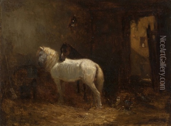 Stable Oil Painting - Alexandre Gabriel Decamps