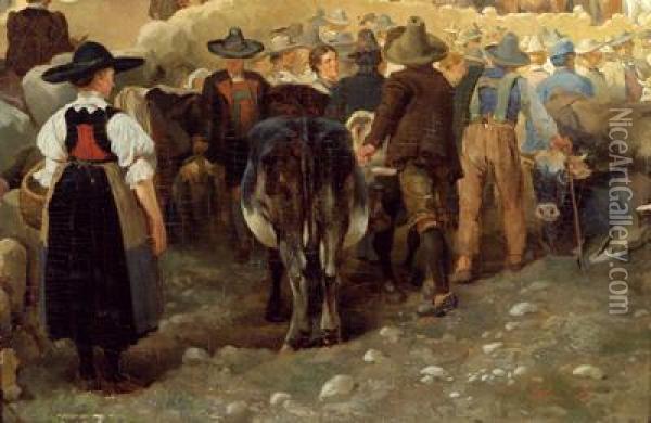 Am Viehmarkt Oil Painting - Adolf Franck