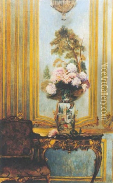 Bouquet De Fleurs Dans Un Interieur Oil Painting - Walter Gay
