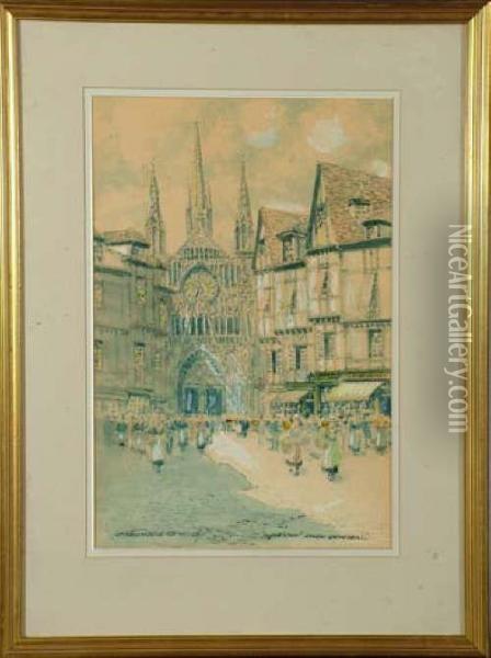 15in. X 10in. Impression, Rouen Cathedral Signed And Inscribed Oil Painting - Victor Noble Rainbird