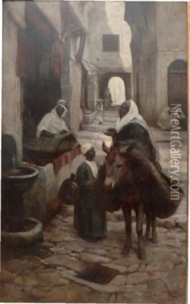 Scene De Rue En Afrique Du Nord Oil Painting - Adam Edwin Proctor