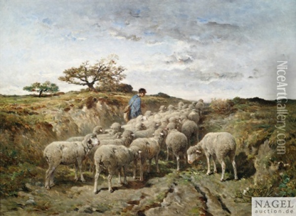 Schafherde In Hohlweg Oil Painting - Felix Saturnin Brissot de Warville