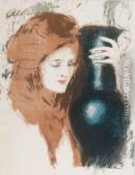 Kobieta Z Wazonem Oil Painting - Teodor Axentowicz
