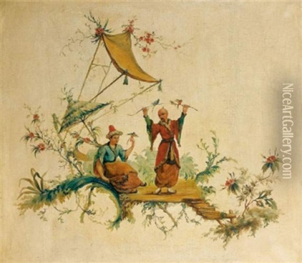 Les Oiseleurs Chinois Oil Painting - Jean Baptiste Pillement