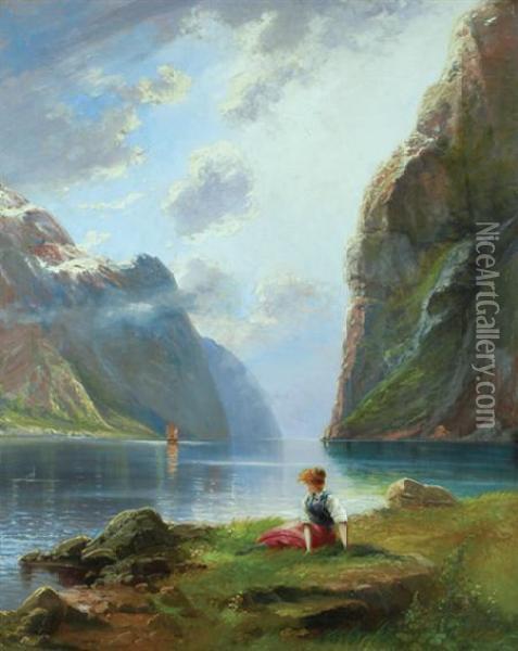 Summer Morning Before The Fjord Oil Painting - Hans Dahl