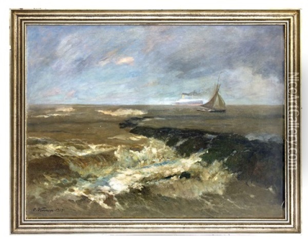 Nordsee Mit Fischerboot Und Passagierdampfer Oil Painting - Carl Vinnen