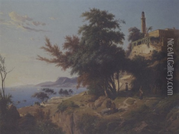 A View Of Spezio Oil Painting - Louis Auguste Lapito