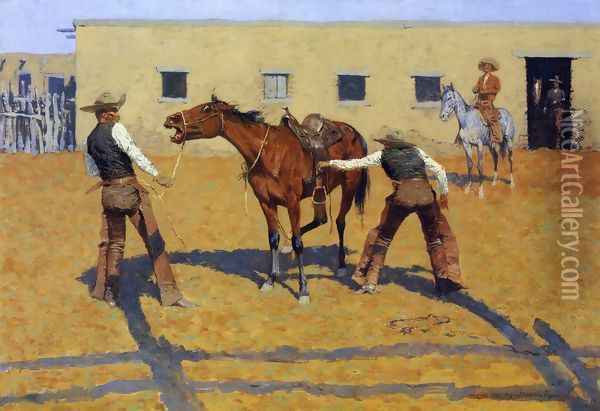 His First Lesson Oil Painting - Frederic Remington