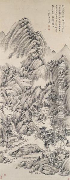 Verdant Mountains Oil Painting - Xi Gang