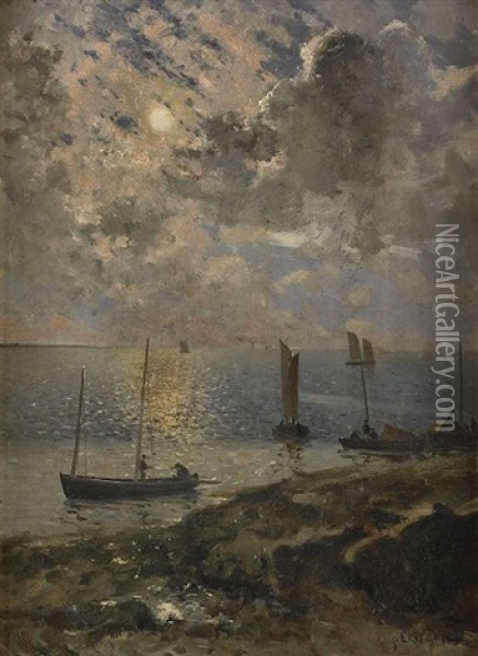Bretagniska Fiskebatar I Mansken Oil Painting - Johan Ericson