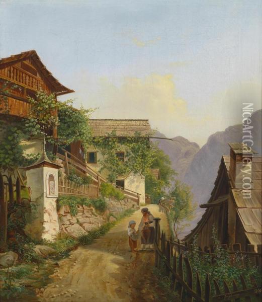 Scene Of Hallstatt Oil Painting - Karl Michael Geyling
