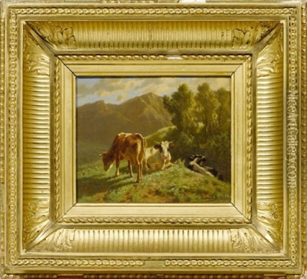 Trois Vaches Oil Painting - Charles (Jean-Ch. Ferdinand) Humbert