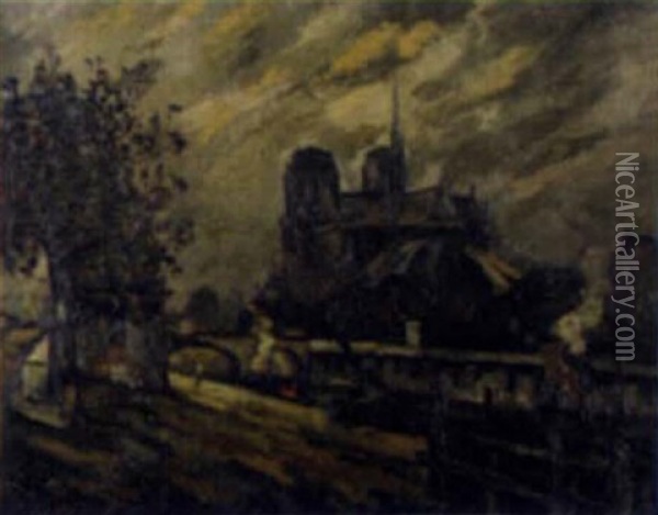 Notre Dame, Vue De La Rive Gauche, Paris Oil Painting - Pierre Dumont