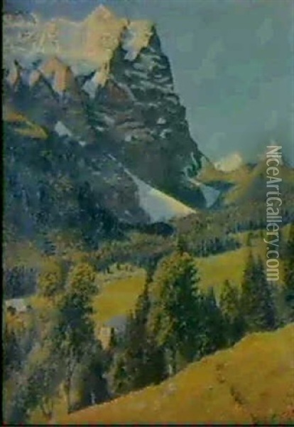 Blick Auf Die Schwarzwaldalp Unddas Wetterhorn Im Berner    Oberland Oil Painting - Fritz Voirol
