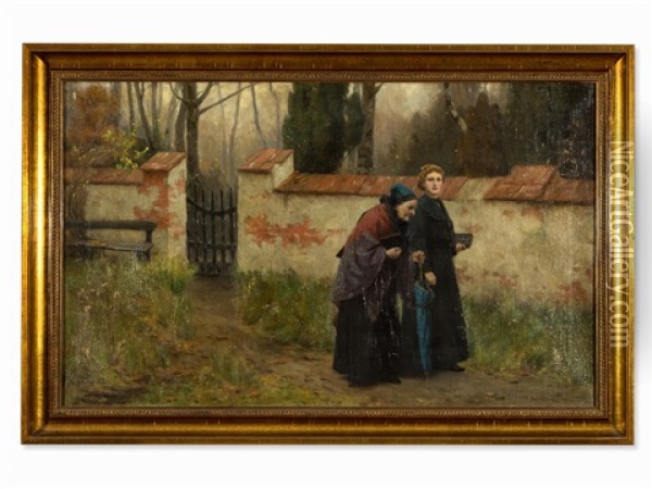 Two Ladies Taking A Walk Oil Painting - Wilhelm Gorms