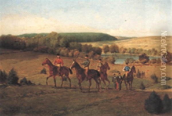 Jockeys In An Extensive Landscape Oil Painting - Moritz Delfs