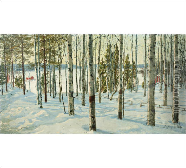 Winter Landscape Oil Painting - Juho Kyyhkynen