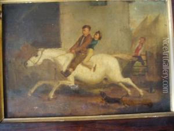 Boys On A Bolting Horse Oil Painting - Samuel Jun Alken