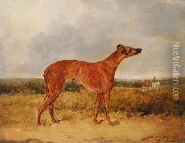 Greyhound, Riders In The Distance Oil Painting - Edmund Bristow