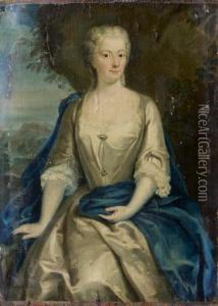 Portrait D'une Dame De Qualite Au Manteau Bleu
Toile Marouflee Sur Panneau Oil Painting - Jacopo (Giacomo) Amigoni