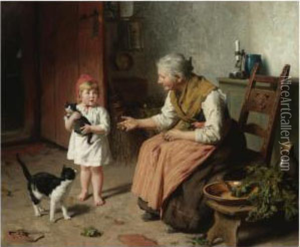 Besuch Bei Oma (visiting Grandma) Oil Painting - Felix Schlesinger