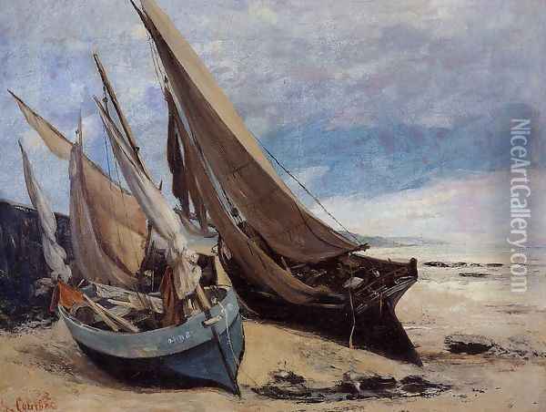 Fishing Boats on the Deauville Beach Oil Painting - Gustave Courbet