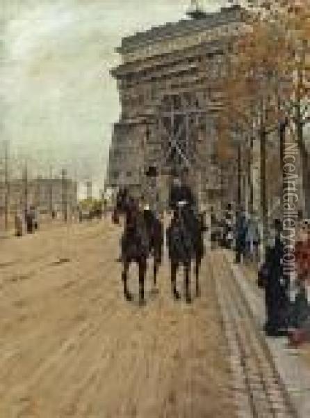 A Ride Along The Avenue Des Champs-elysees Oil Painting - Giuseppe de Nittis