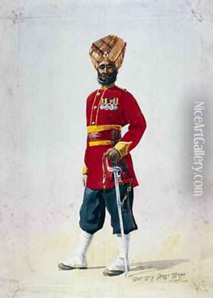 Soldier of the 35th Sikhs Subadar Oil Painting - Alfred Crowdy Lovett