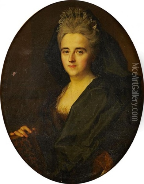Portrait De Jeune Femme En Robe Noire Tenant Un Livre Oil Painting - Nicolas de Largilliere