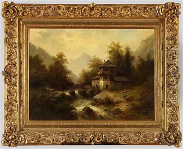 Wassermuhle Im Sommerlichen Gebirge Oil Painting - Hermann Herzog