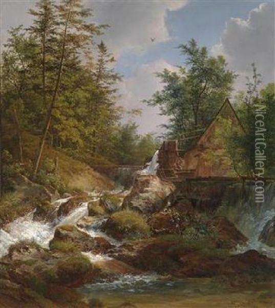 Mill By A Mountain Stream Oil Painting - Josef Feid
