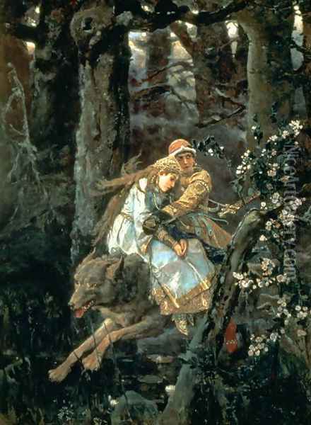 Prince Ivan on the Grey Wolf, 1889 Oil Painting - Viktor Vasnetsov